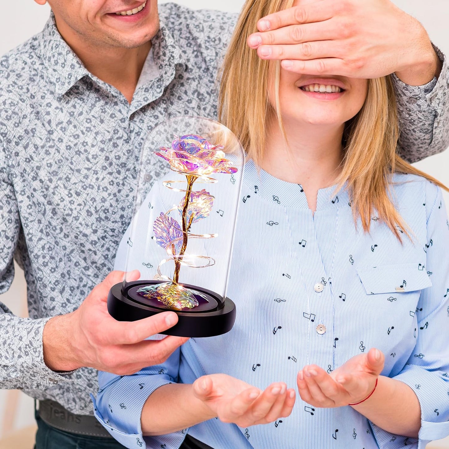 Valentines Day Gifts for Her,Womens Valentines Glass Rose Gifts for Mom,Light up Rose Flowers in Glass Dome,Colorful Rainbow Flower Rose Gifts for Wife,Mom,Girls,Anniversary