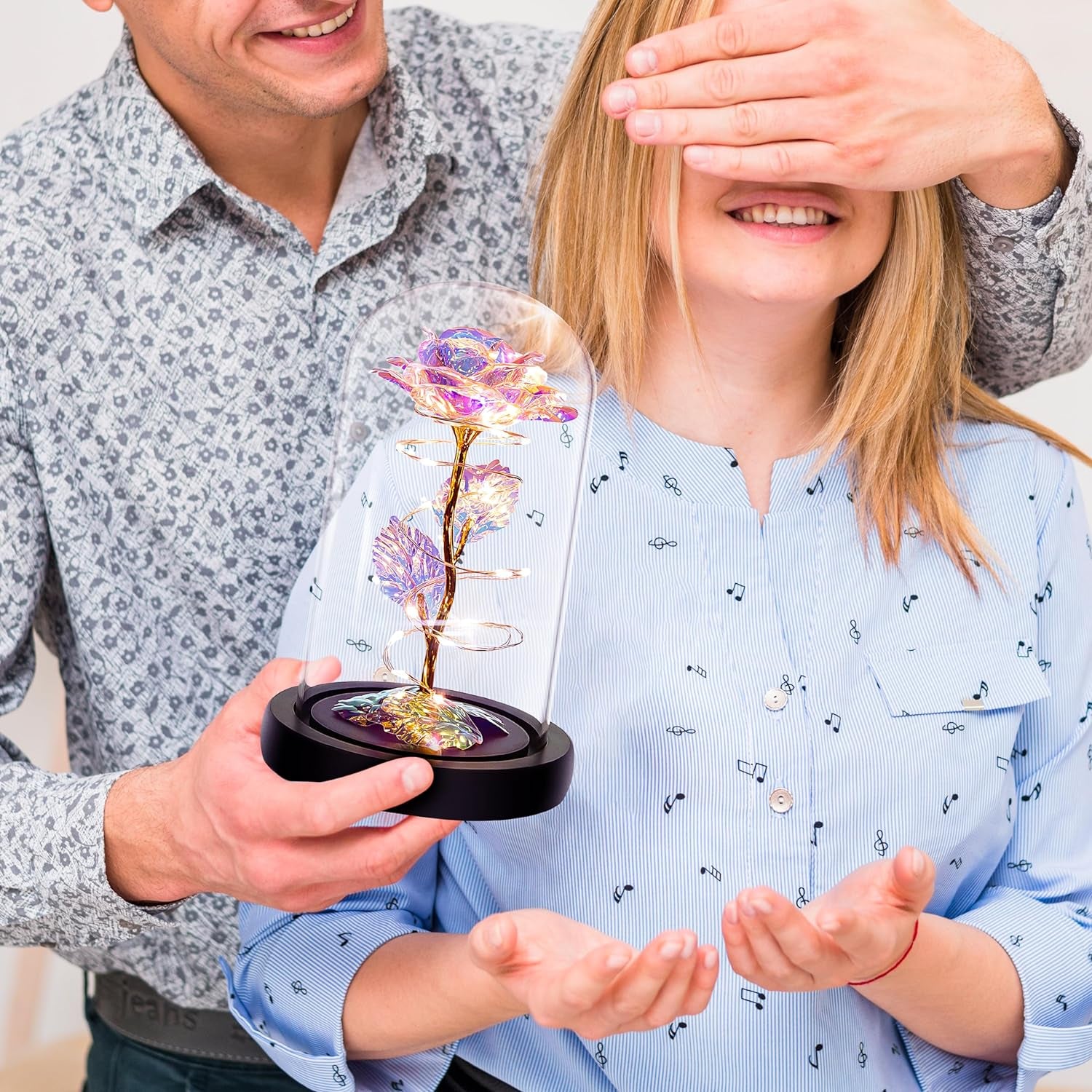 Valentines Day Gifts for Her,Womens Valentines Glass Rose Gifts for Mom,Light up Rose Flowers in Glass Dome,Colorful Rainbow Flower Rose Gifts for Wife,Mom,Girls,Anniversary