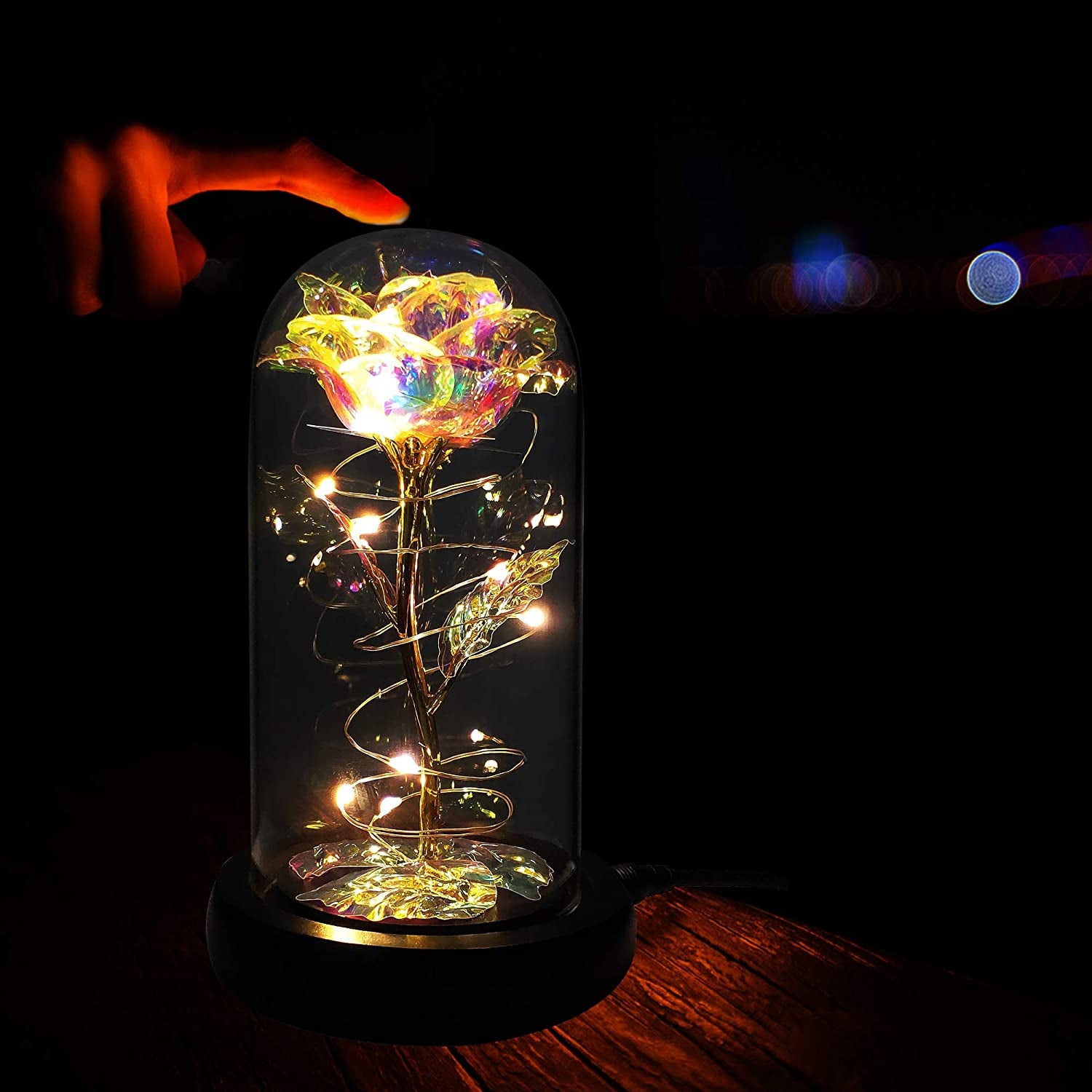 Valentines Day Gifts for Her,Womens Valentines Glass Rose Gifts for Mom,Light up Rose Flowers in Glass Dome,Colorful Rainbow Flower Rose Gifts for Wife,Mom,Girls,Anniversary