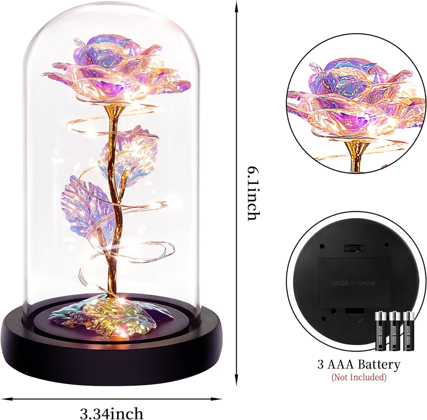 Valentines Day Gifts for Her,Womens Valentines Glass Rose Gifts for Mom,Light up Rose Flowers in Glass Dome,Colorful Rainbow Flower Rose Gifts for Wife,Mom,Girls,Anniversary